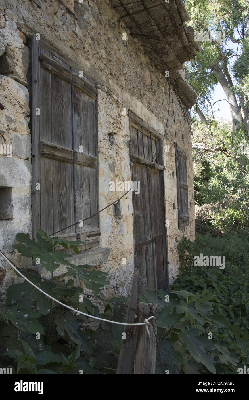 Old crumbling building in a hidden village near Paleochora, Crete, Greece Stock Photo