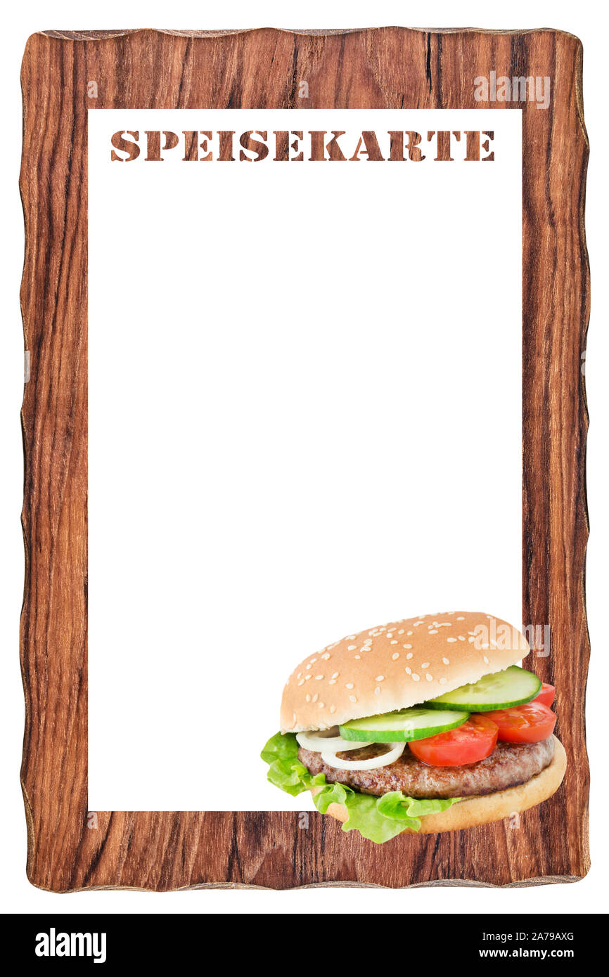German Menu card with wooden frame and copy space Stock Photo Alamy