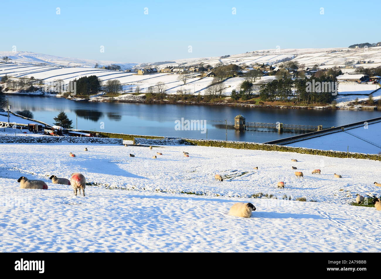 Snow on Haworth moor in winter sunshine, Bronte country, Yorkshire ...