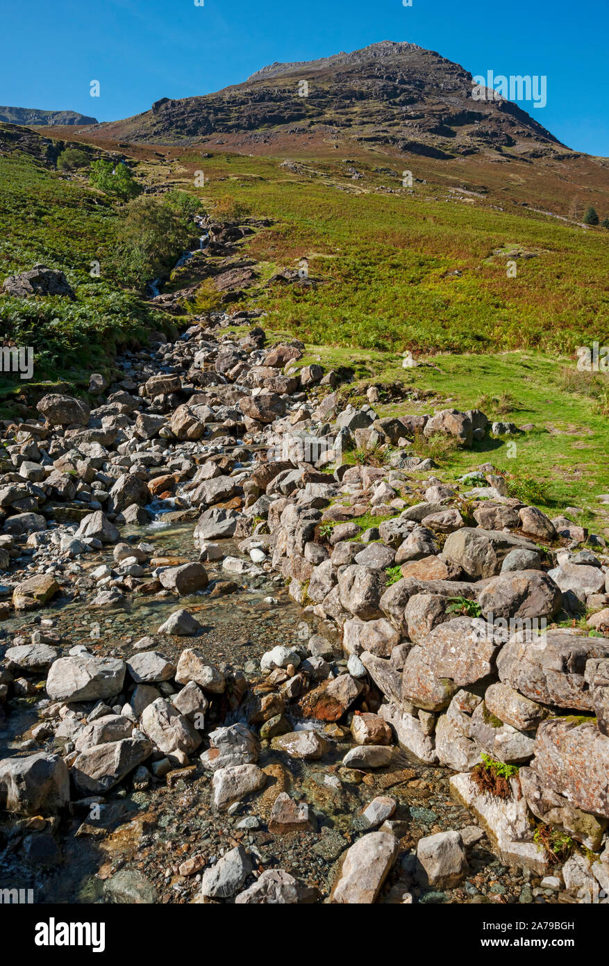 Looking up Comb Beck towards High Stile in summer Buttermere Lake District National Park Cumbria England UK United Kingdom GB Great Britain Stock Photo