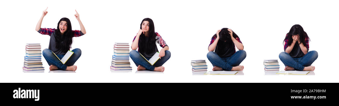 The young student with books isolated on white Stock Photo - Alamy