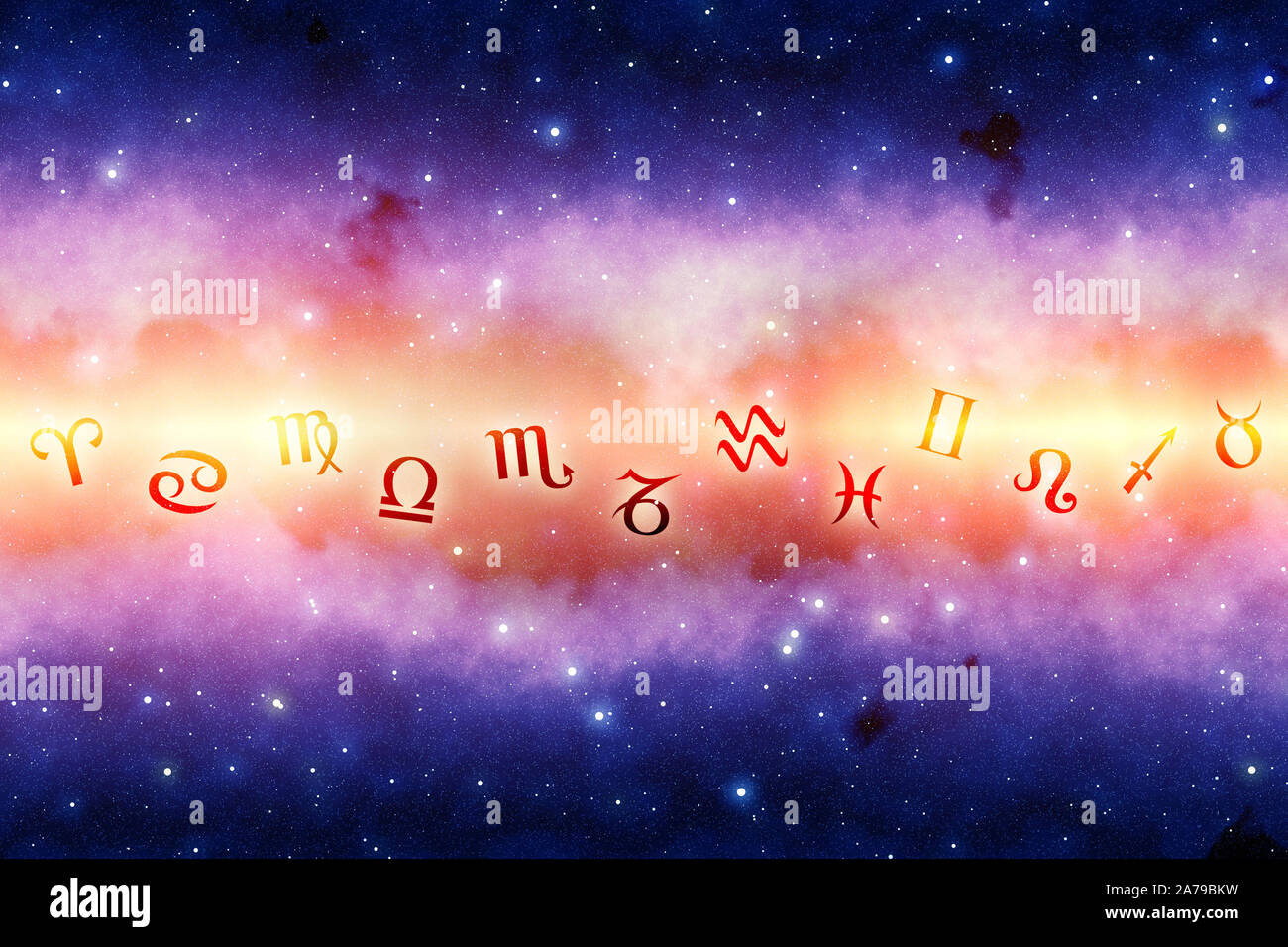 all the astrology signs of the zodiac on a background of stars Stock Photo