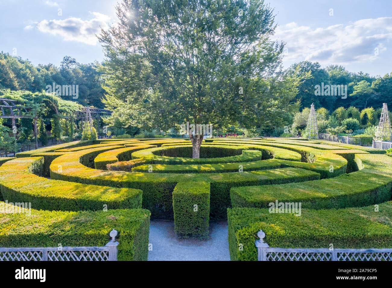 France, Loiret, Chilleurs aux Bois, Chateau de Chamerolles Park and Gardens, castle and the Jardin Renaissance, labyrinth made of yews hedges (Taxus b Stock Photo