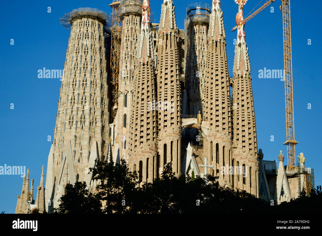 The passion facade of La Sagrada Familia in Barcelona, Spain Stock
