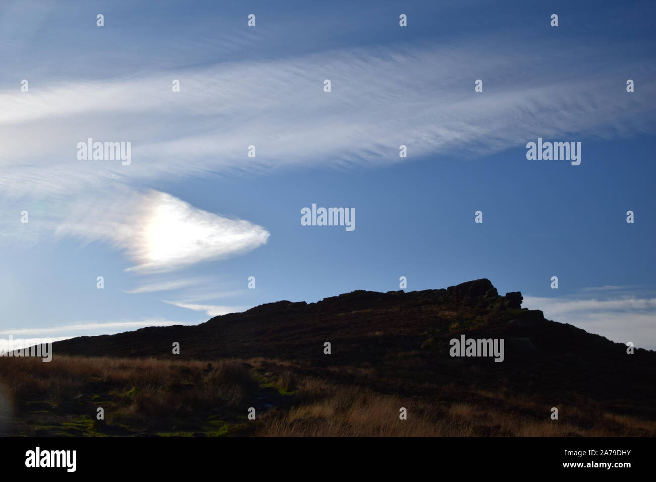 Space capsule like cloud over the Roaches Staffordshire Stock Photo