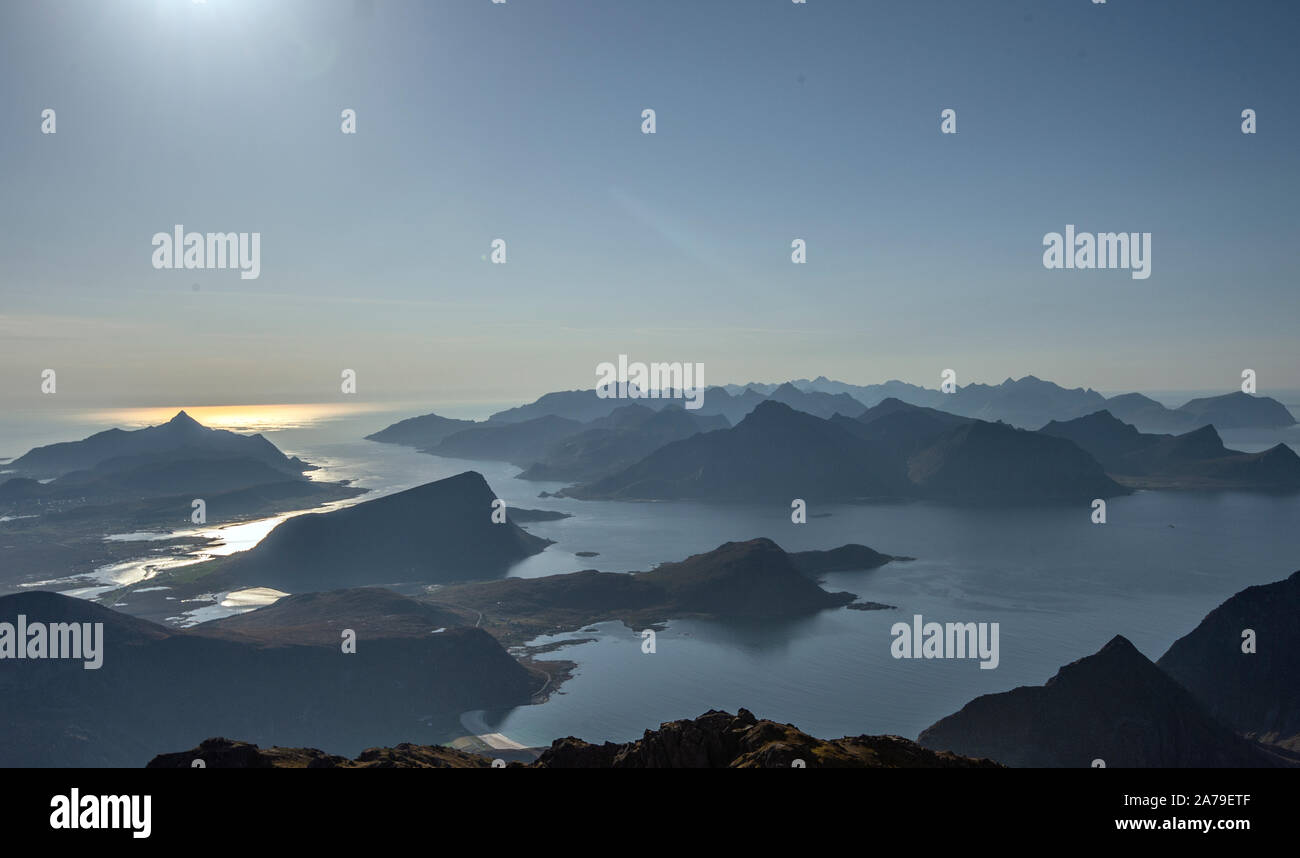 Mountain view from the western part of  the Lofoten islands. Stock Photo