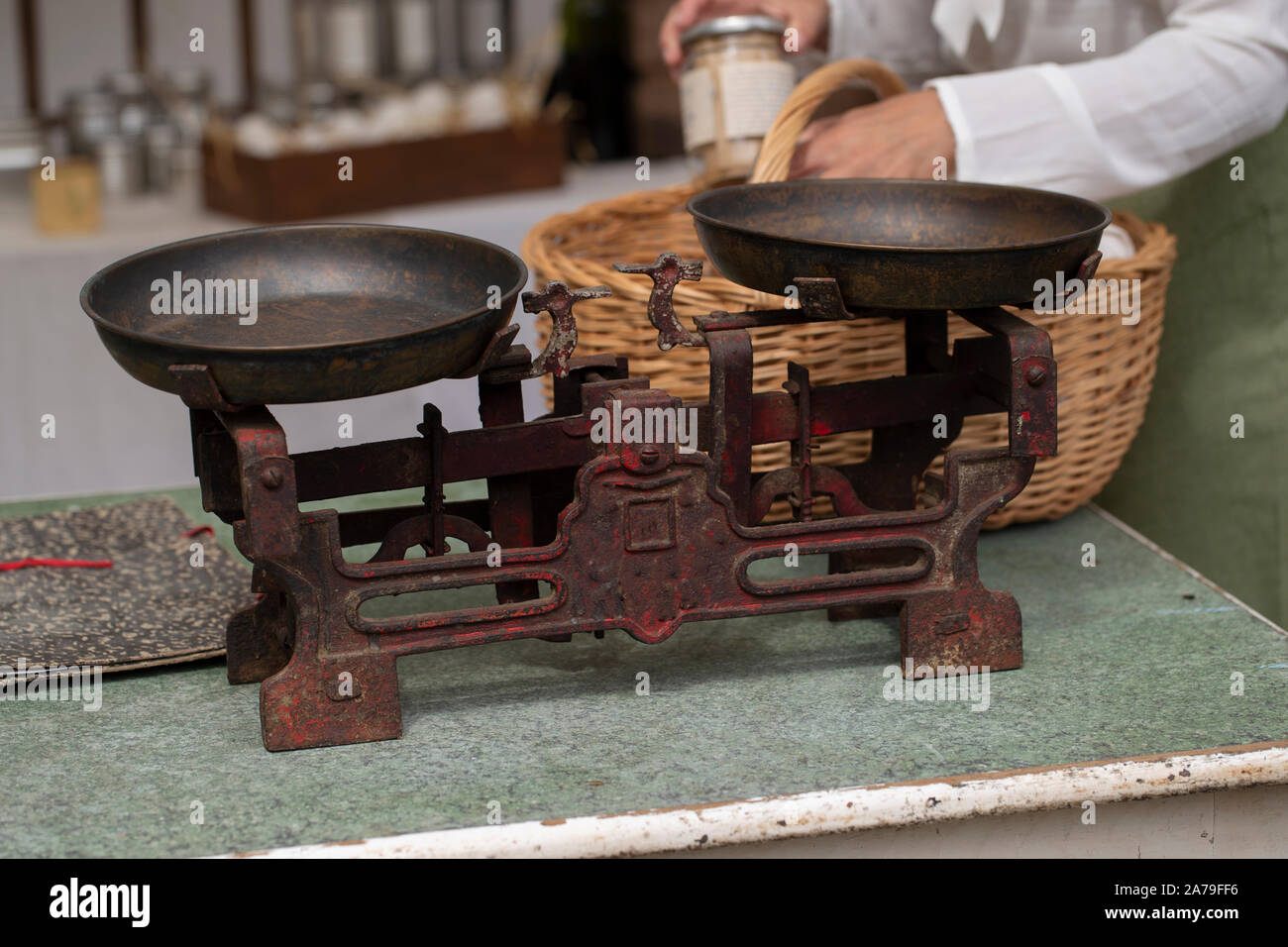 Antique Weigh And Old Measure Brass Scale Stock Photo