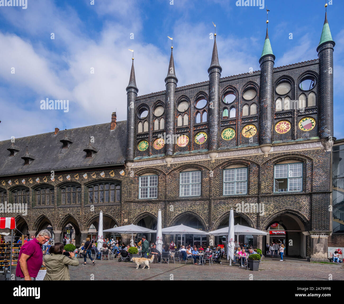 historic  Brick Gothic Lübeck Town Hall, Market Square, Hanseatic City of Lübeck, Schleswig-Holstein, Germany Stock Photo