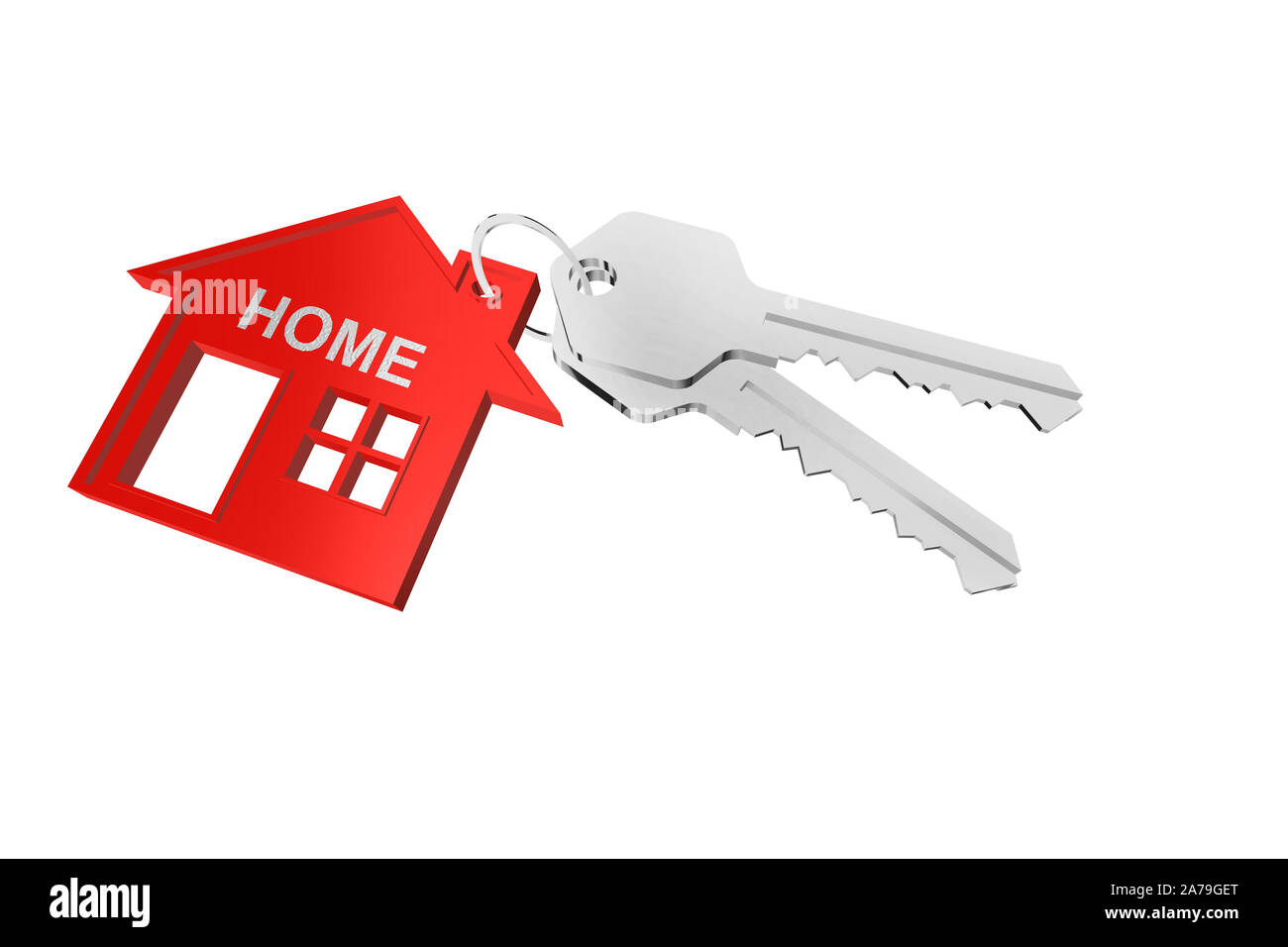 3D key ring with house hanger on white background Stock Photo