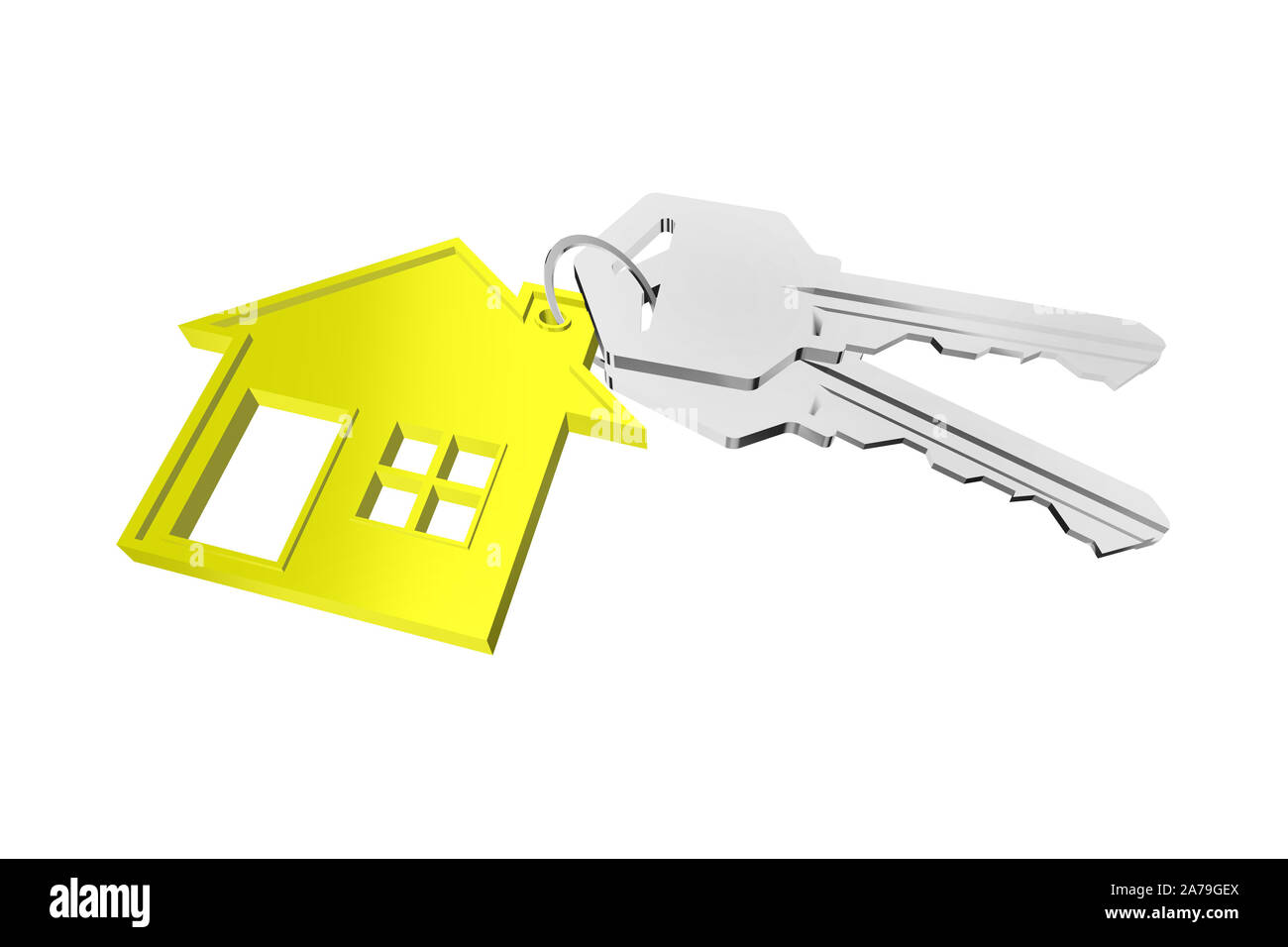 3D key ring with house hanger on white background Stock Photo