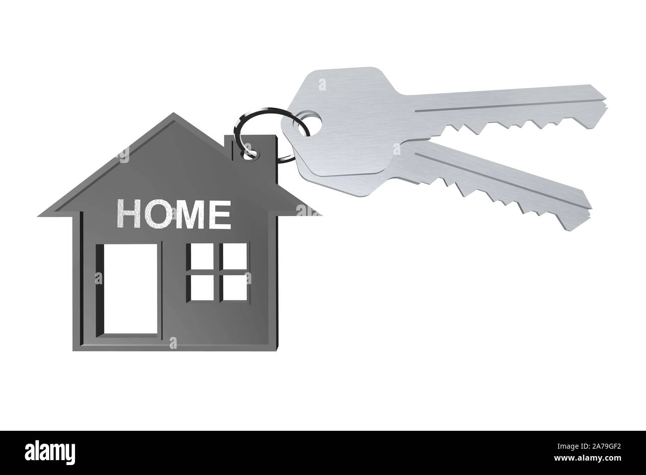 3D key ring with house hanger on white background Stock Photo