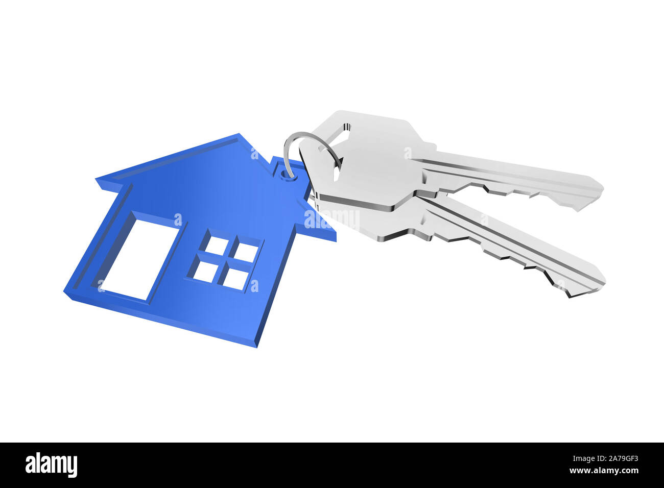 3D key ring with house hanger on white background Stock Photo