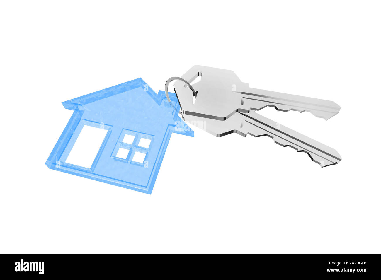 3D key ring with house hanger on white background Stock Photo