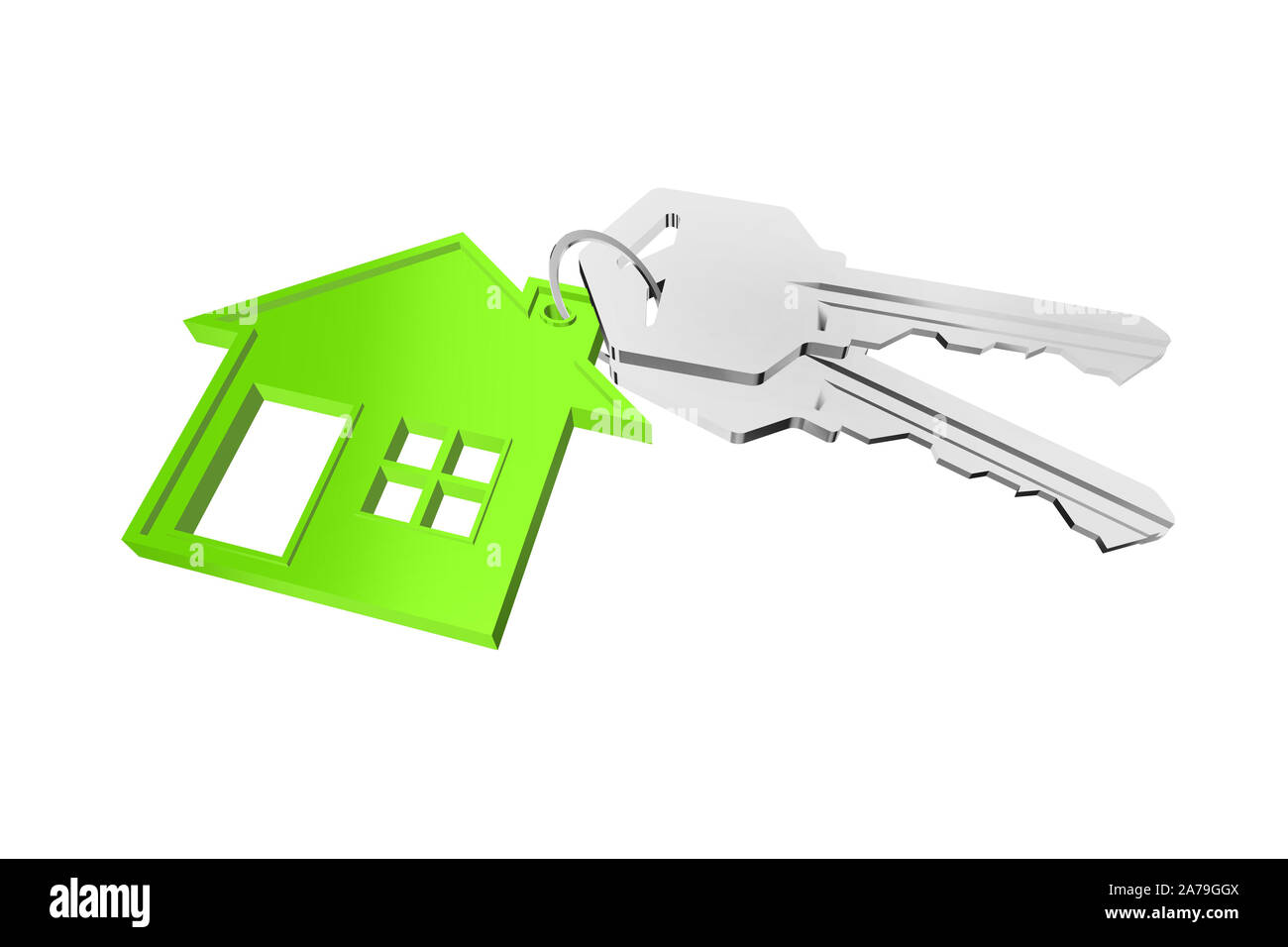 3D key ring with house hanger on white background Stock Photo
