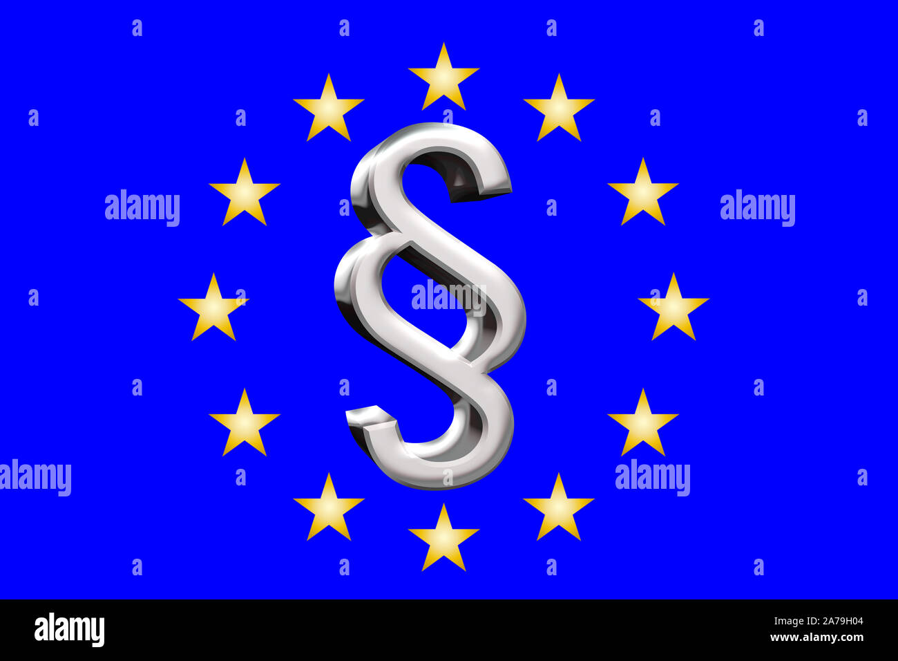 3D Illustration Eu Flag with silver paragraph sign Stock Photo