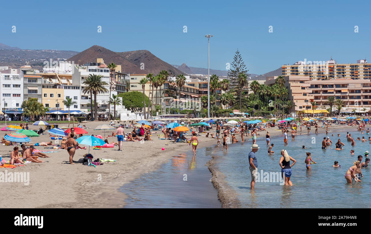 Lots of tourists enjoying their vacation in Los Cristianos resort