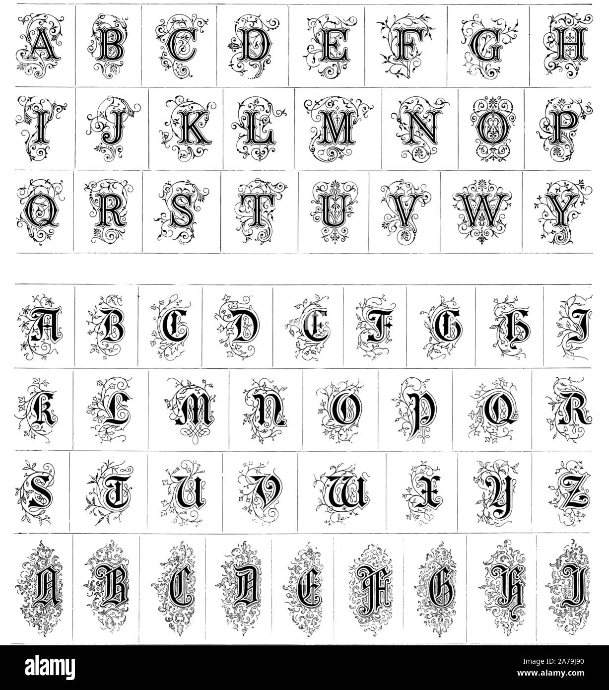 Gothic initials, Gothische Buchstaben, Alphabet Stock Photo