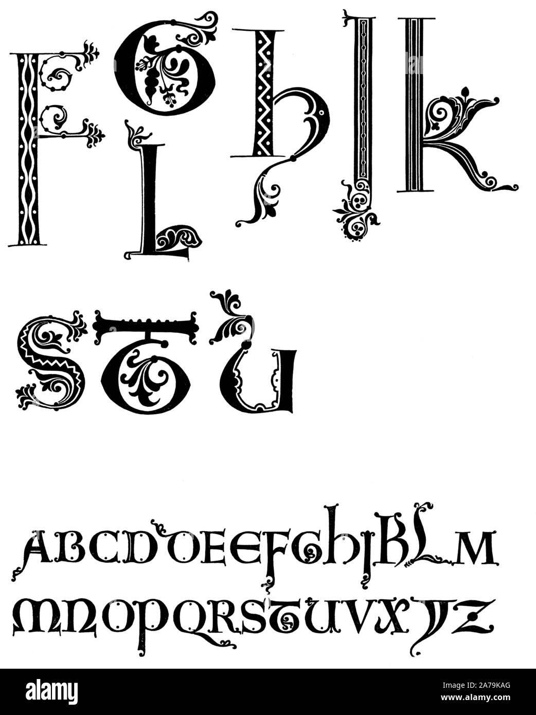 Old vintage letter monogram alphabet, 12th century Stock Photo