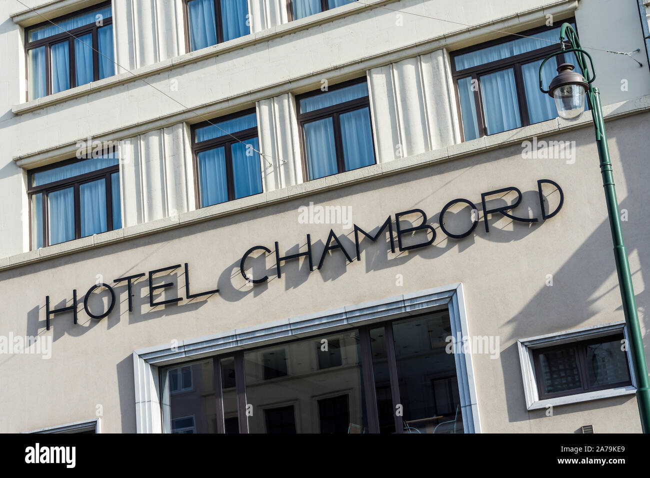 Frontage of Hotel Chambord, Rue de Namur, Ixelles, Brussels, Belgium. Stock Photo