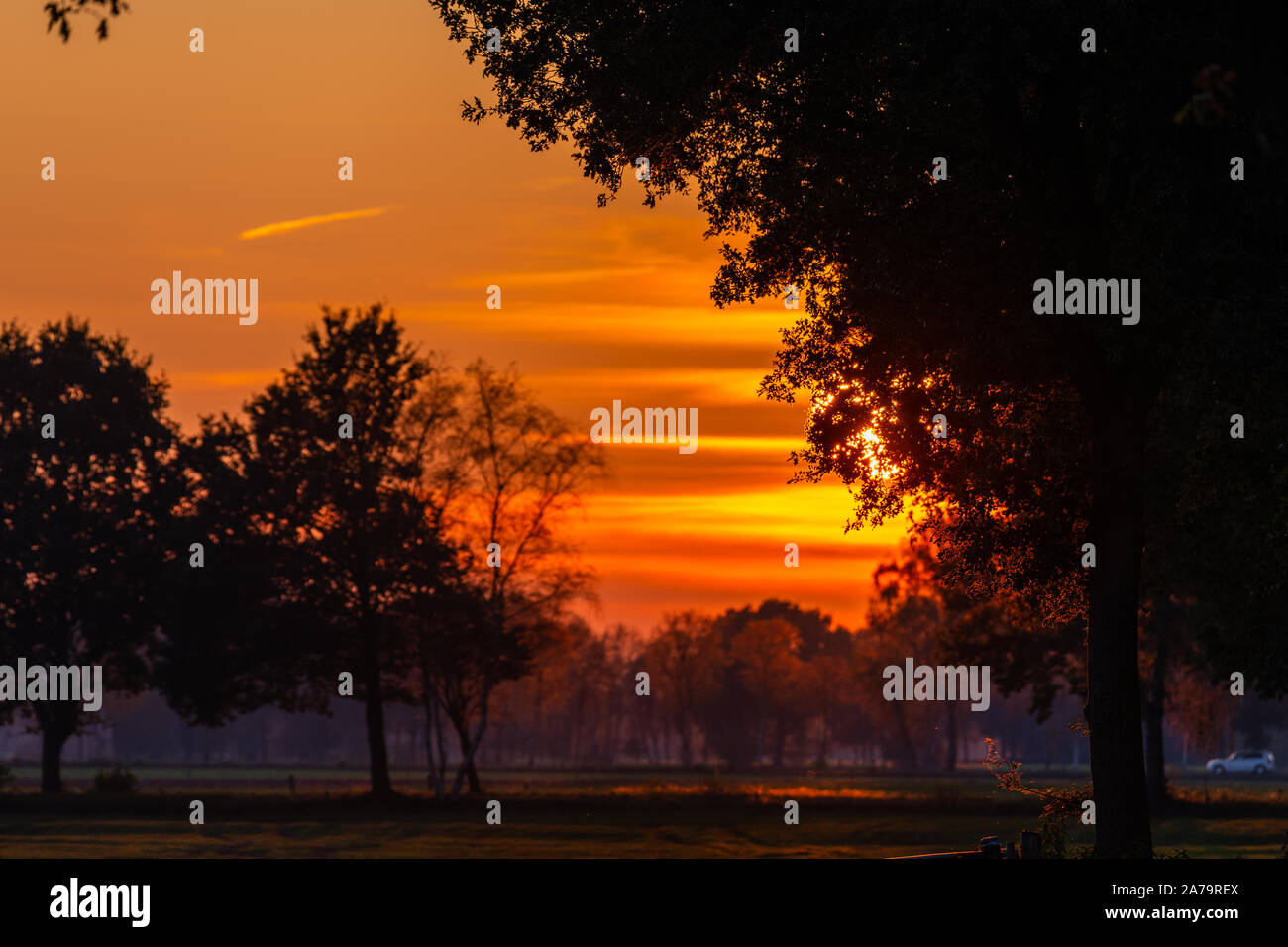 A special sunset with intense colors in the autumn evening Stock Photo ...