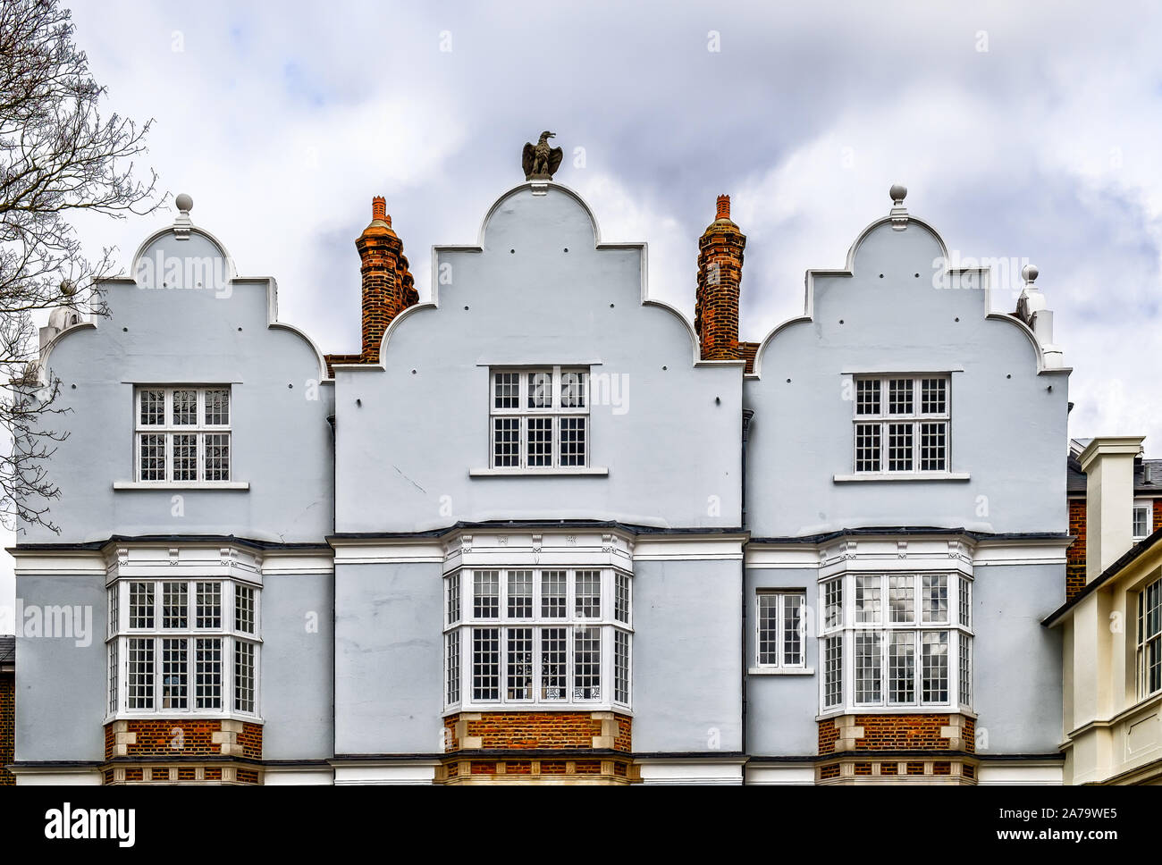London, UK, March 2019, top of Eagle House a Jacobean Manor house in Wimbledon Village Stock Photo
