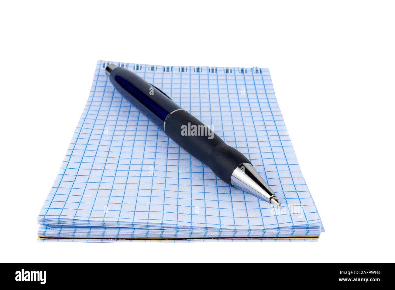Automatic pen, notebook, on a white background close-up. Stock Photo