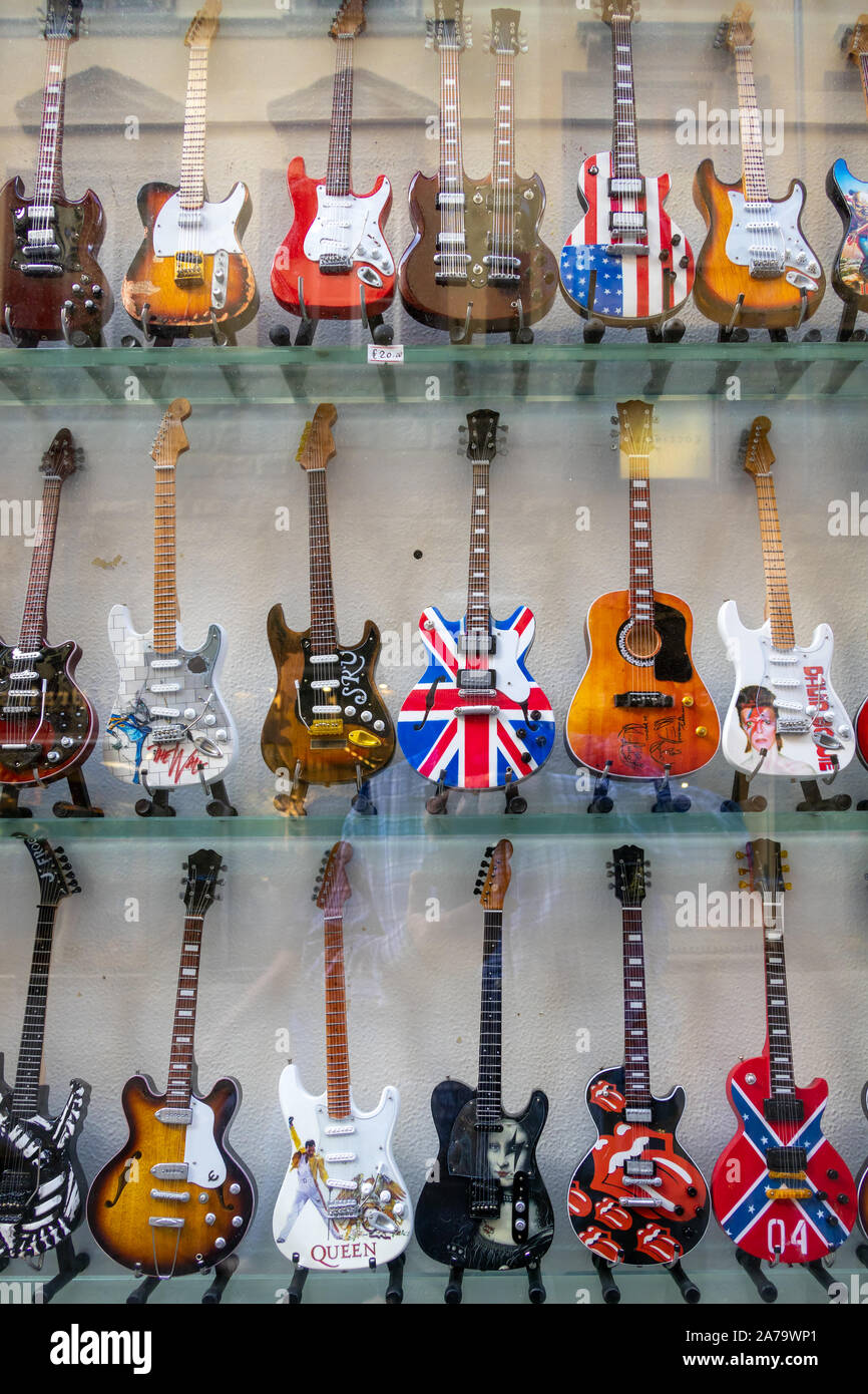 FLORENCE, TUSCANY/ITALY - OCTOBER 19 : Miniature guitars in a shop window in Florence on October 19, 2019 Stock Photo