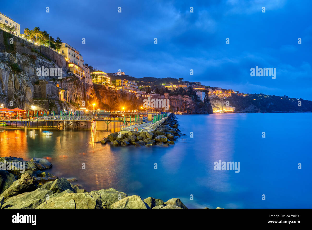 Sorrento on the Italian Amalfi Coast at night Stock Photo