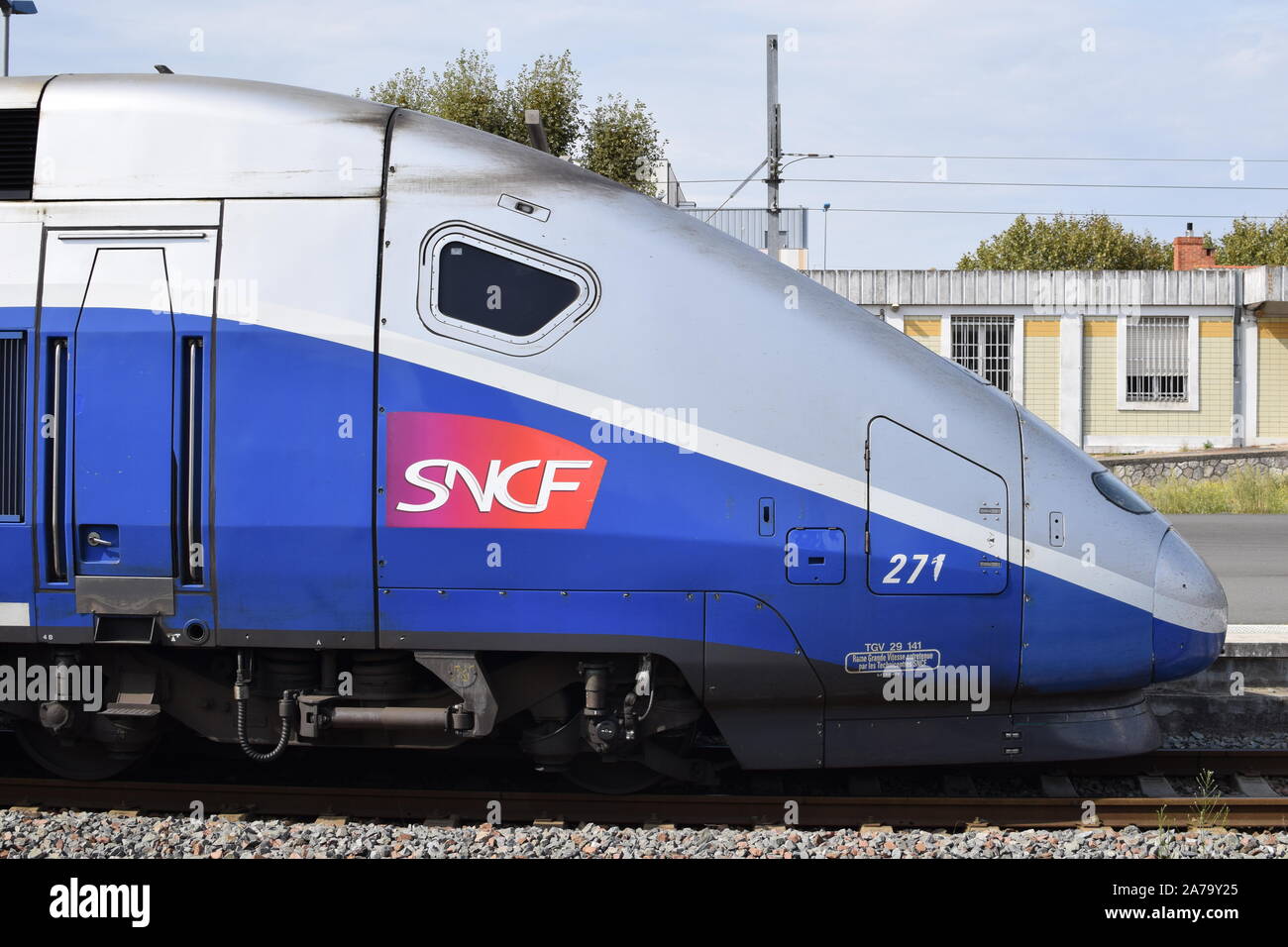 TGV train in La Rochelle station, France. Stock Photo