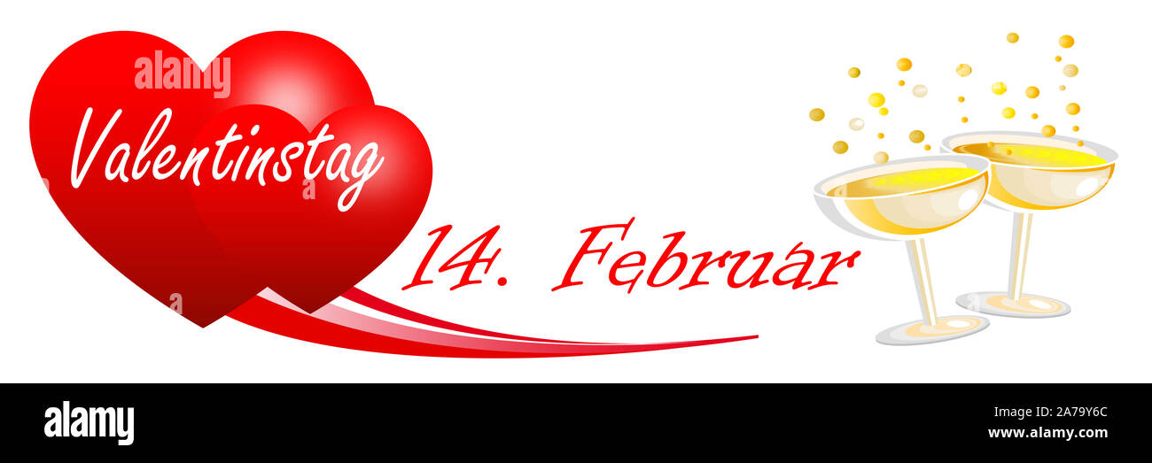 Valentine S Day Banner With Red Hearts And Sparkling Wine Stock