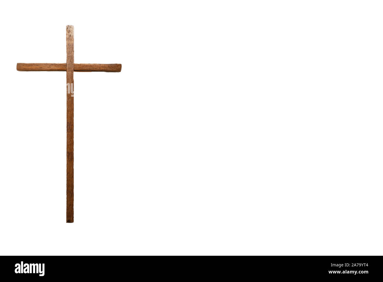 Wooden cross Jesus christ religious and spiritual background concept isolated on white, space for text Stock Photo
