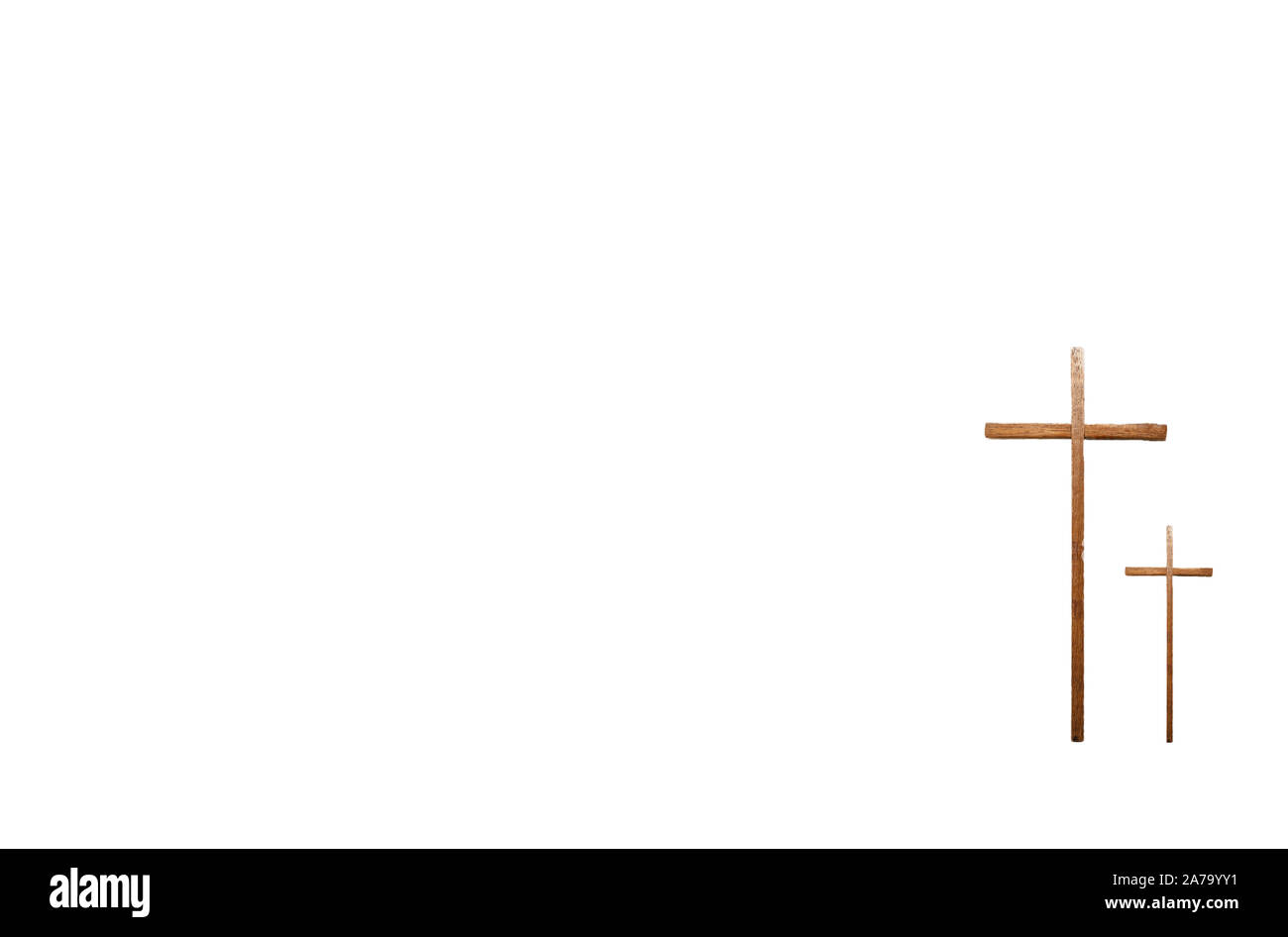 Wooden cross Jesus christ religious and spiritual background concept isolated on white, space for text Stock Photo