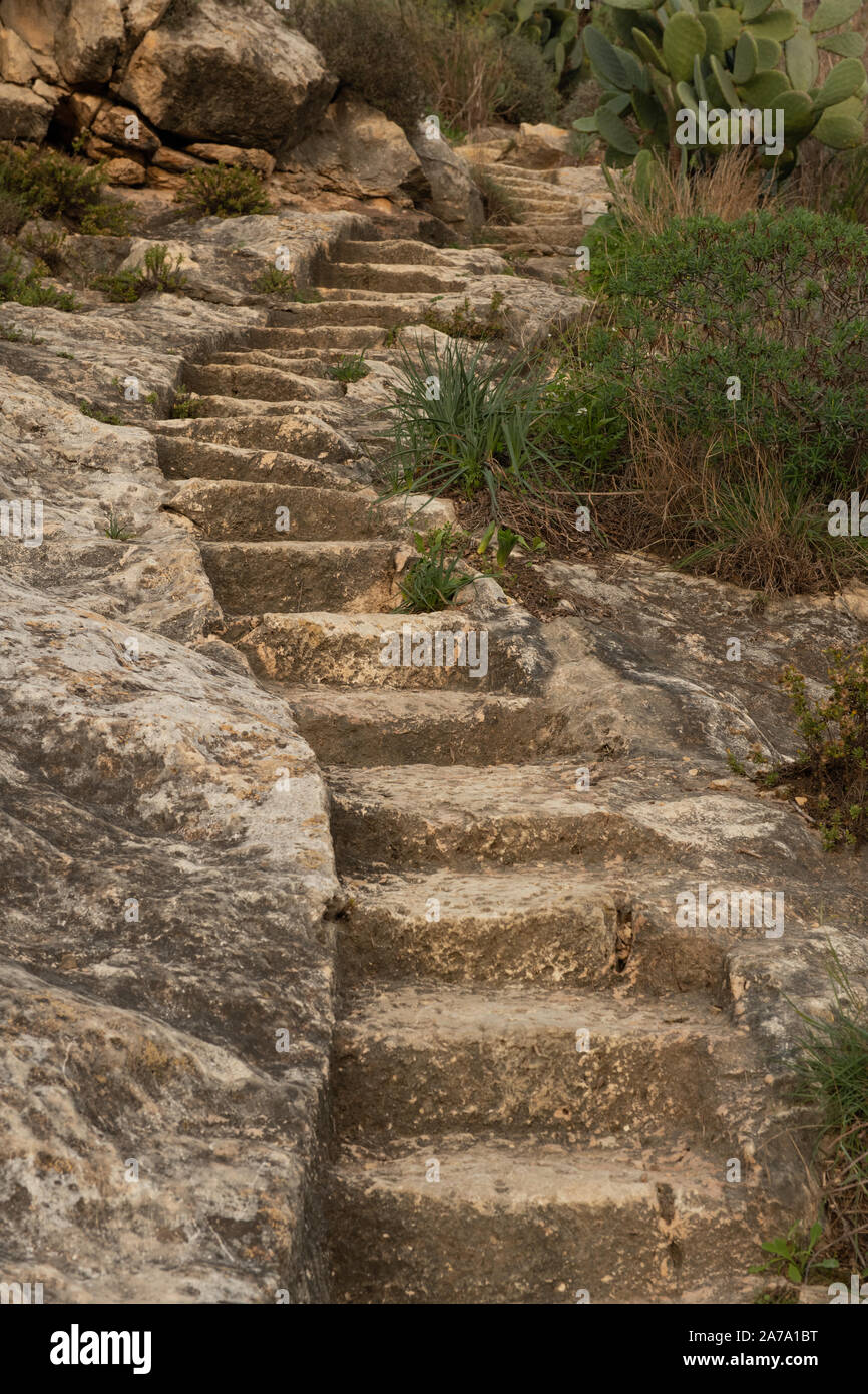 Steps cut into rock, Mgarr Ix Xini, Gozo Stock Photo Alamy