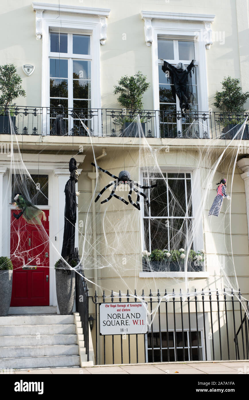 A Houde in Norland Square in London decorated for Halloween Stock Photo