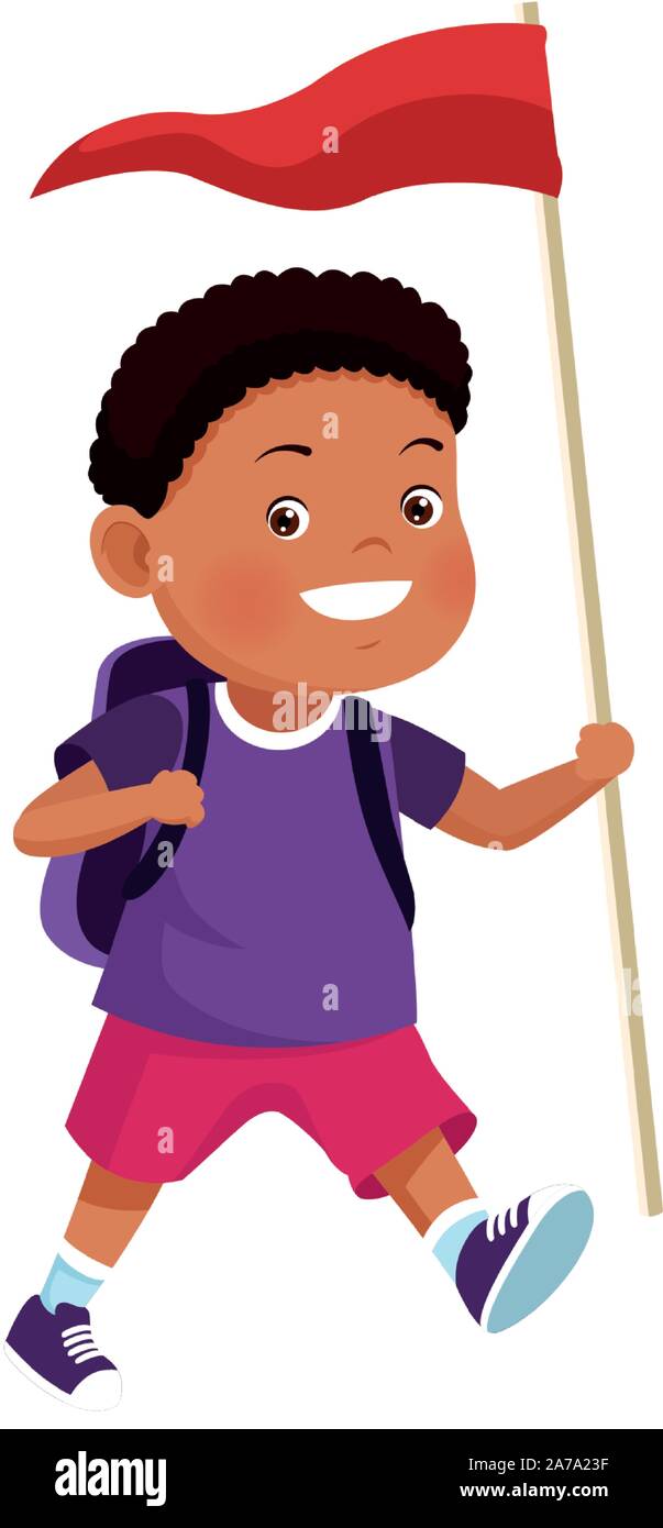 cartoon explorer boy with a flag icon, colorful design Stock Vector ...