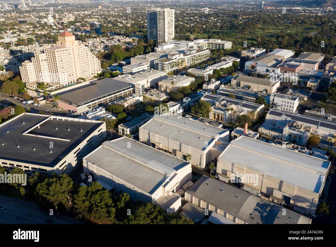 Aerial view of the 20th Century Fox backlot Stock Photo