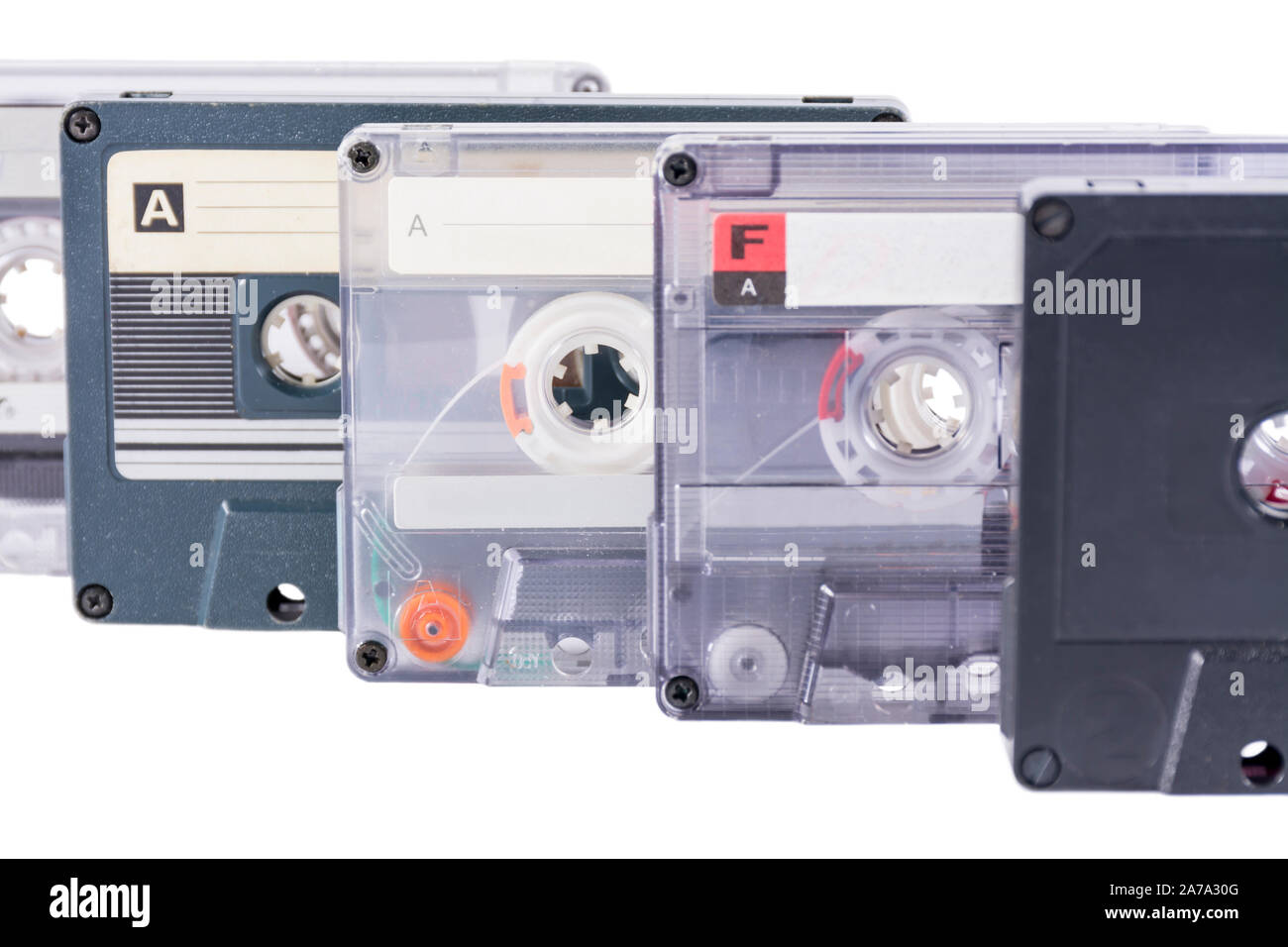 Old cassette tapes isolated on white background Stock Photo