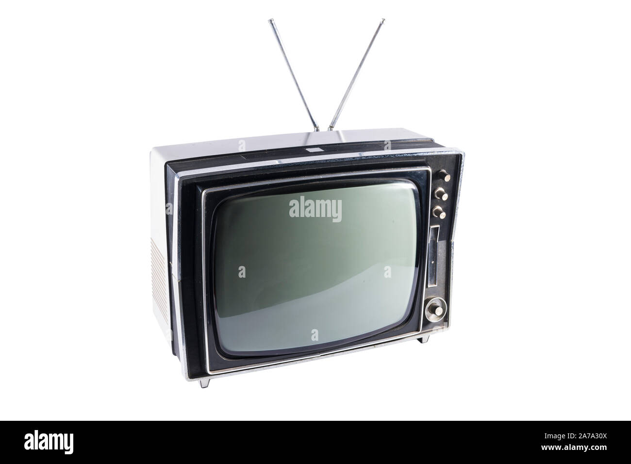 Old portable television isolated on white background Stock Photo
