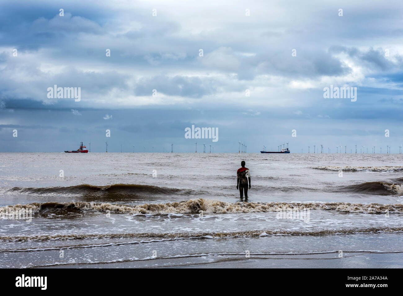 Crosby Beach, permanent home to ‘Another Place’, sculpture by artist, Antony Gormley. Liverpool, UK Stock Photo