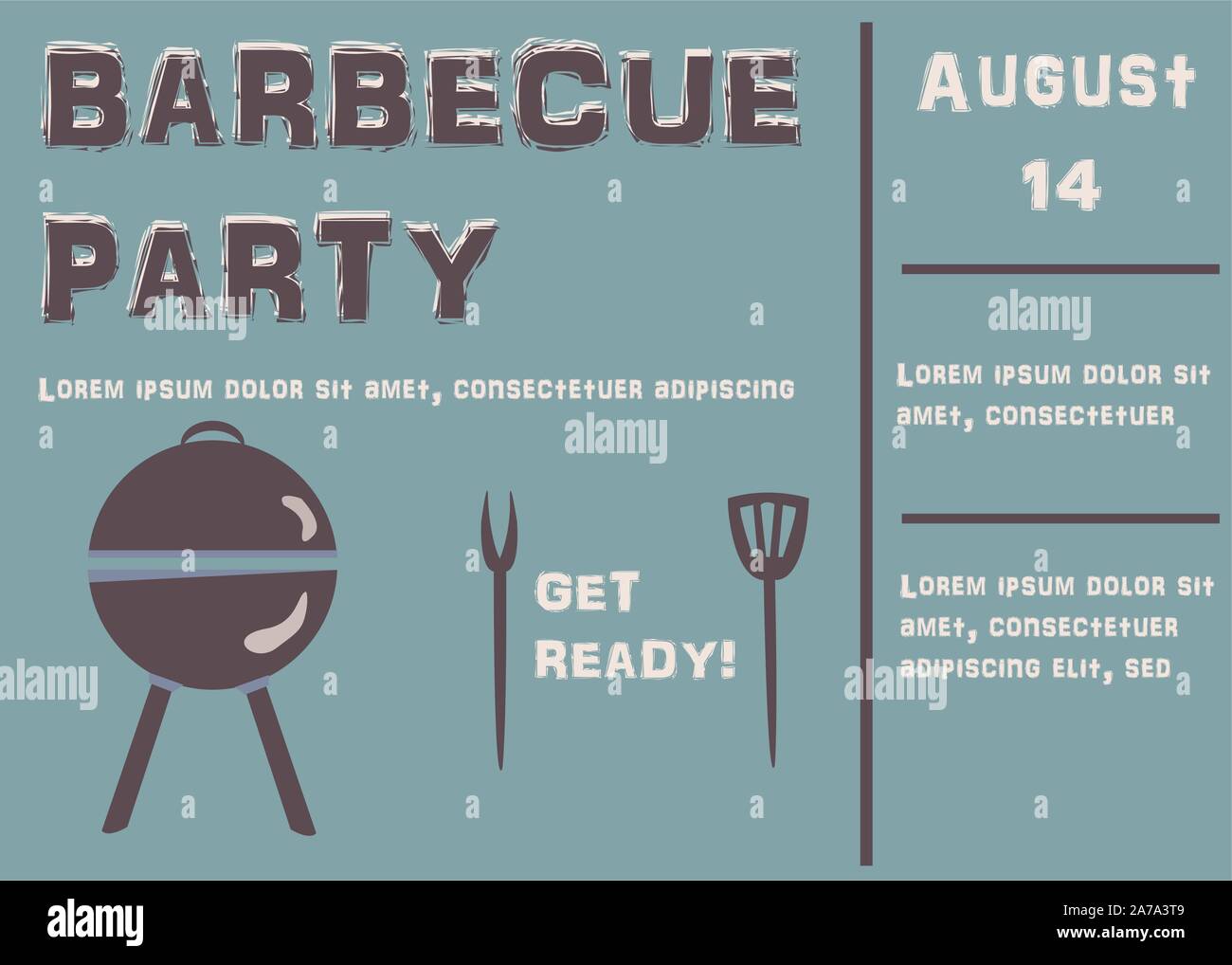 Barbecue Party Poster on teal. Vector Illustration Stock Vector Image ...