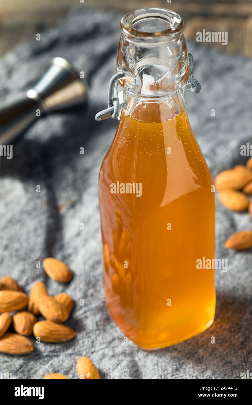 Homemade Organic Almond Orgeat Syrup in a Bottle Stock Photo