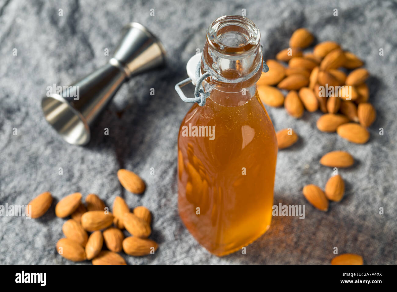 Homemade Organic Almond Orgeat Syrup in a Bottle Stock Photo