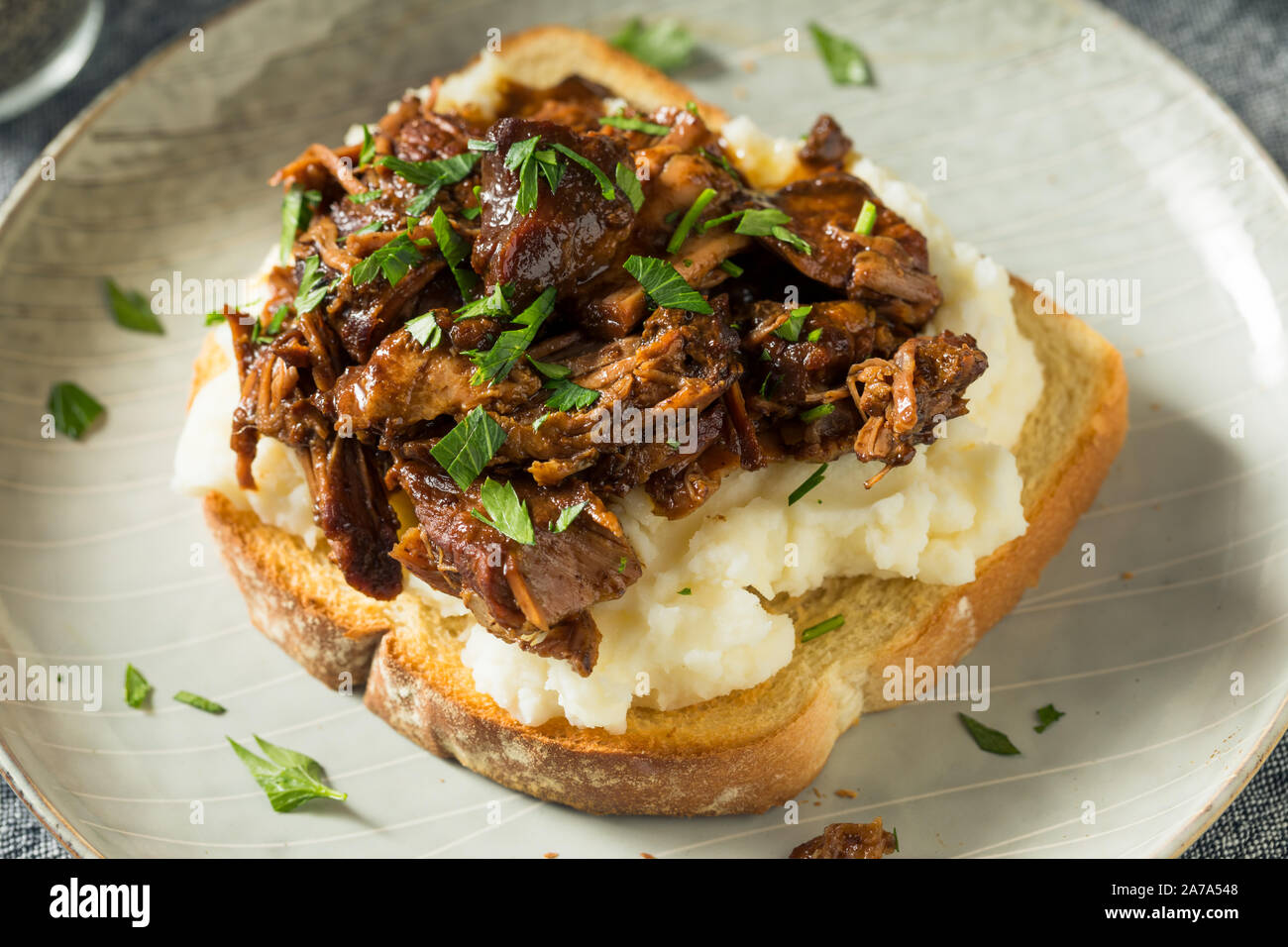 Homemade Indiana Manhatten Hot Rost Beef Sandwich with Mashed Potatoes Stock Photo