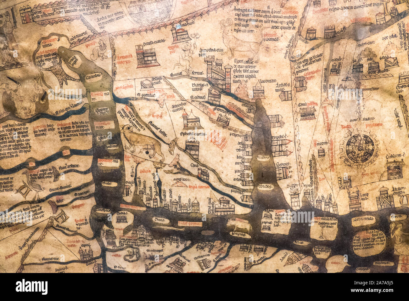 Mappa Mundi,famous,map,Hereford Cathedral,Hereford,Cathedral,county,town,in,England,English,near,Wales,Welsh,Border,Herefordshire,UK,Britain,British Stock Photo