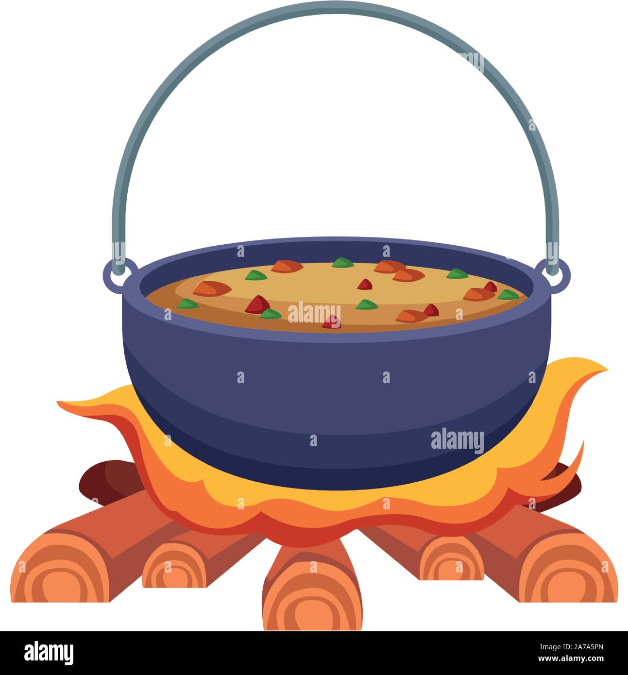 Camping pot over bonfire icon, flat design Stock Vector