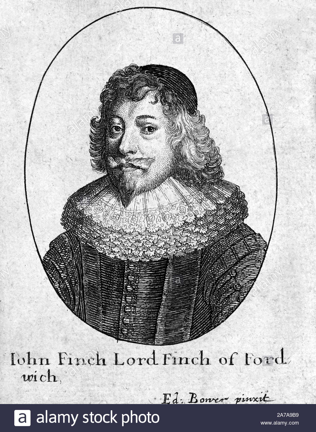 John Finch portrait, 1st Baron Finch, 1584 – 1660, was an English judge, and politician who sat in the House of Commons at various times between 1621 and 1629, he was also the Speaker of the House of Commons, etching by Bohemian etcher Wenceslaus Hollar from 1600s Stock Photo