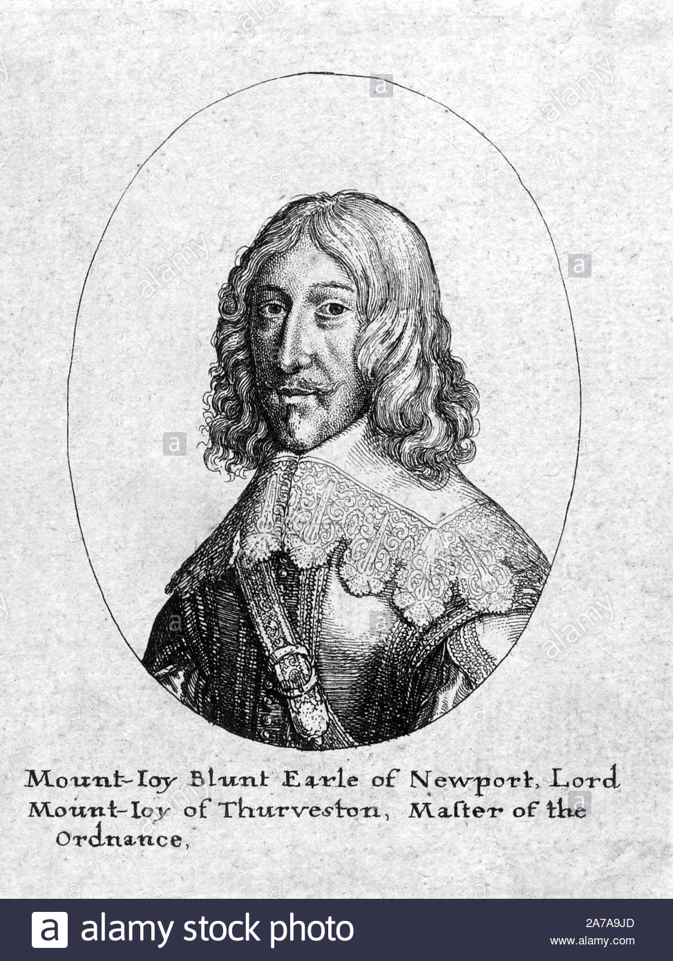 Mountjoy Blount, 1st Earl of Newport, 1597–1666, was appointed master of ordnance to Charles I of England,  etching by Bohemian etcher Wenceslaus Hollar from 1600s Stock Photo