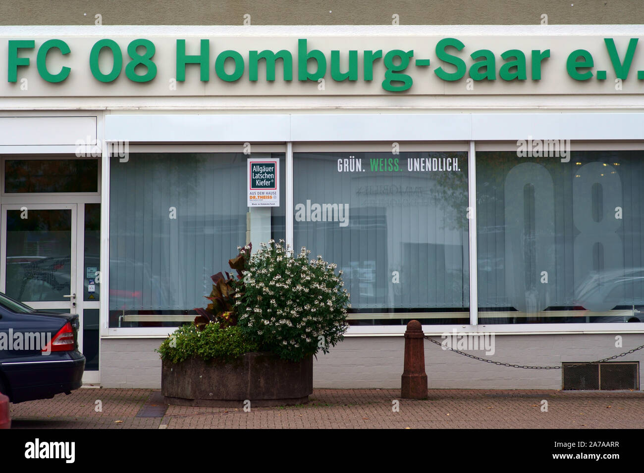 Homburg, Germany - October 19, 2019: The exterior facade of the office of the football club FC 08 Homburg-Saar e.V. with logo on October 19, 2019 in H Stock Photo