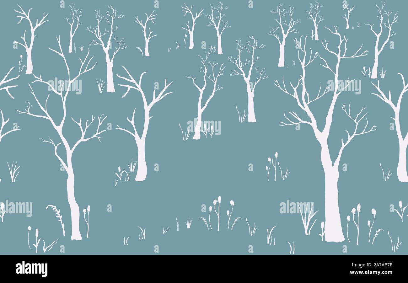 Winter Trees Background. Winter landscape with trees, snow. Snow In Forest. Season Nature. Vector Illustration. Stock Vector