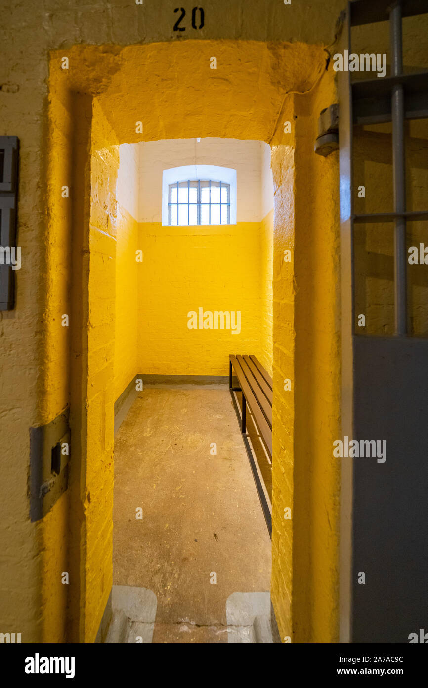 Interior of former Victoria Prison at Tai Kwun Centre for Heritage and Arts, formerly Victoria Prison and Central Police Station in Central District, Stock Photo